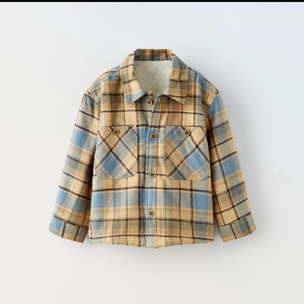 Zara Kids Plaid Over shirt/ Jacket Sherpa lining